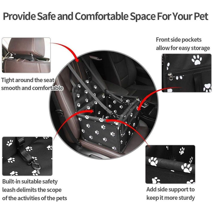 Автомобільний аксесуар MENGQI для собак: водовідштовхуючий, дихаючий килимок-підстилка для автомобіля, безпечний бустер, зручна переносна сумка (чорний/білий)