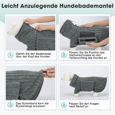Рушник для собак з мікрофібри, швидковисихаючий, з клямками та регульованою гумкою, можна прати в машині, підходить для великих, середніх та маленьких собак, сірий (XL)
