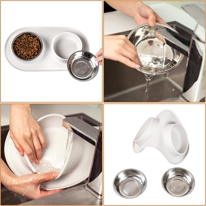 Набір мисок для кота та собаки LAOPET: миска для води та корму, нержавіюча сталь, силіконова підставка, ложка