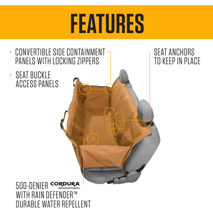 Гамак для тварин Carhartt з нейлону, захист сидіння авто, коричневий