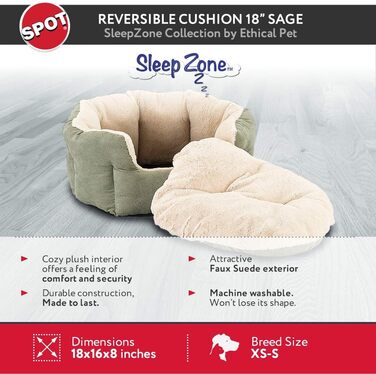 Ліжко для котів і малих собак SPOT Sleep Zone 45,7 см, двостороннє, міцне, зручне, пране, салатове