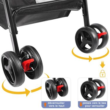 Візок для собак середніх порід, 25 кг, 4-колісний візок для собак та котів, складаний, для подорожей, сірий (50 x 65 x 99 см)