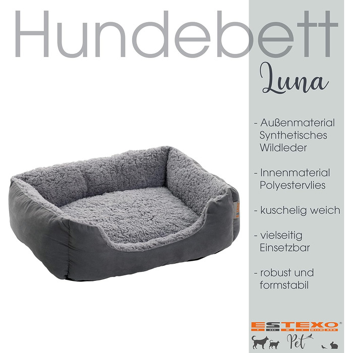 Крісло-лежанка для собак ESTEXO, лежанка для тварин, м'яке гніздо для собак, 60x48x18 см, темно-сірий/сірий колір