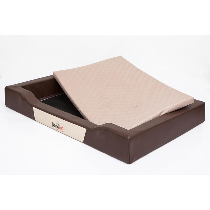 Ліжко для собак великого, середнього та малого розміру - корзина для собак, диван-ліжко з штучної шкіри, знімний та пральний чохол, Deluxe, розмір L, коричневий, 120 x 80 см