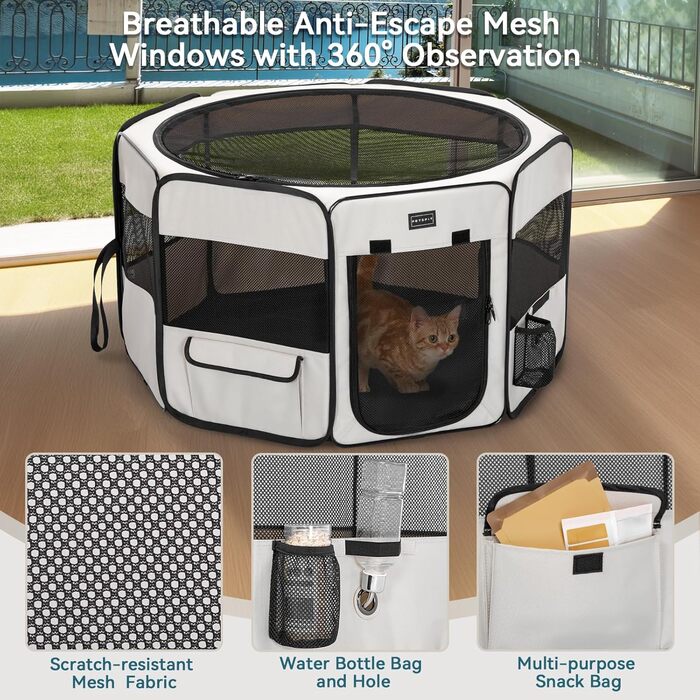 Petsfit складаний вольєр для цуценят і котів, водонепроникний, захист від перегризання, сірий, S, 75×68×42 см