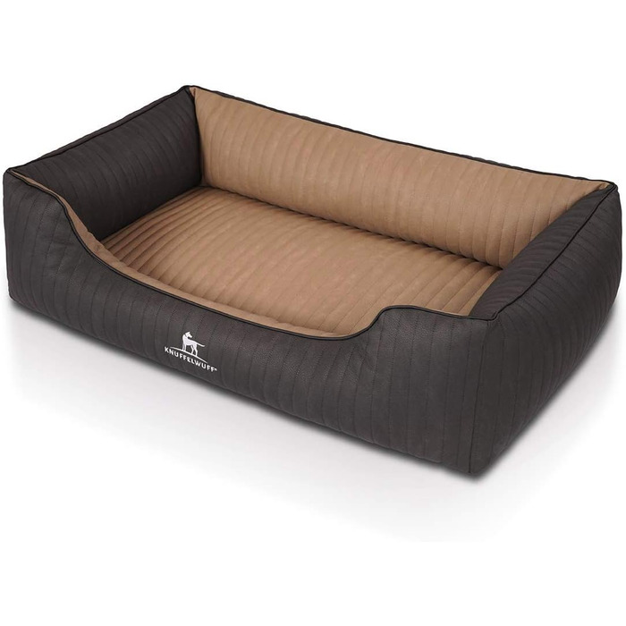 Ортопедичне собаче ліжко Knuffelwuff Outback XXL з лазерного стежчастого штучного шкіряного покриття, 120 x 85 см - Знімний чохол - Легко чистити - для великих, середніх та маленьких собак (Чорний/Капучино)