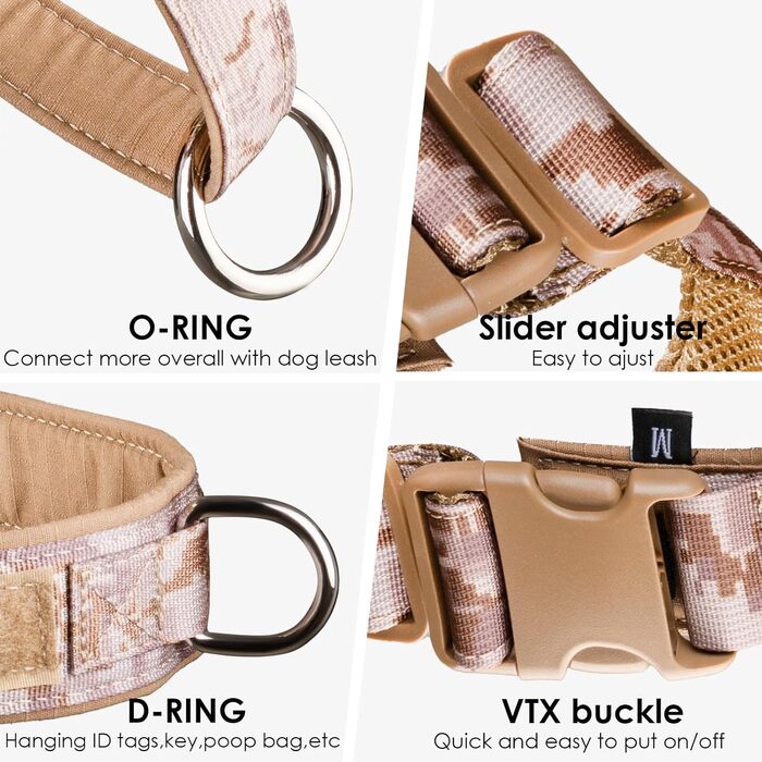 Нашийник для собак Eeyfarog No Pull від виривання, розмір M, камуфляж Khaki, регульований, для собак середніх та малих порід