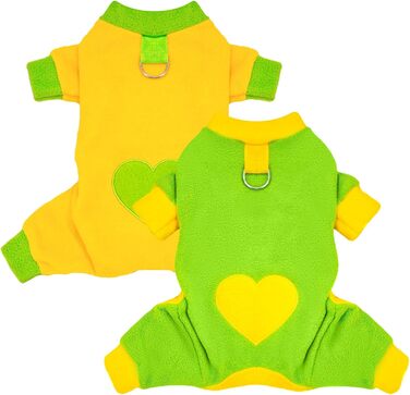 Піжама для собак маленьких порід, фліс, теплий пуловер, комплект 2 шт., X-Small (довжина спини до 22 см), зелений