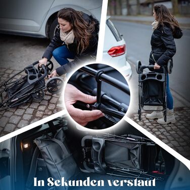 Візок для собак, складаний, з QuickFold, чорний, вантажопідйомність до 15 кг