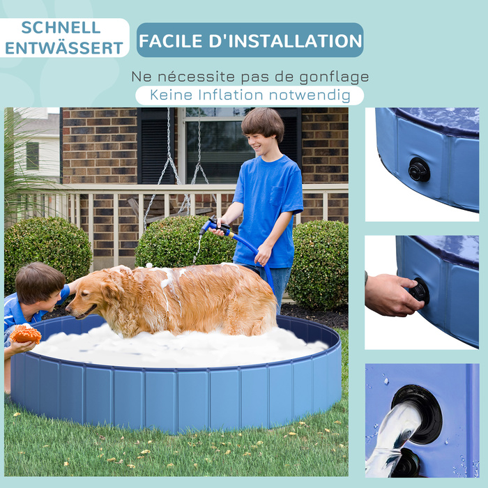 PawHut Dog Pool Великий дитячий басейн для собак Ø120xH30 см з ПВХ Wood Blue, ідеальний басейн для охолодження влітку
