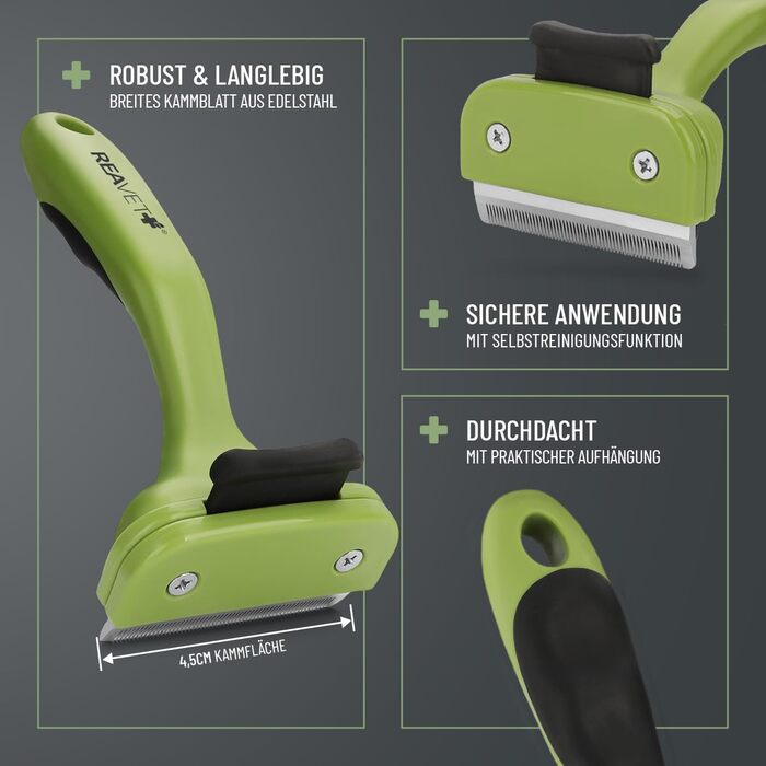 Гребінець для видалення підшерстя ReaVET для собак та котів з коротким хутром | Середні породи | З кнопкою самоочищення | Ідеально для сезонного линяння