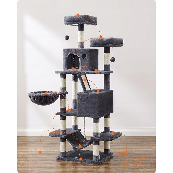 Високий кігтеточка-стовп для котів, вежа Feandrea, 161 - 220 см