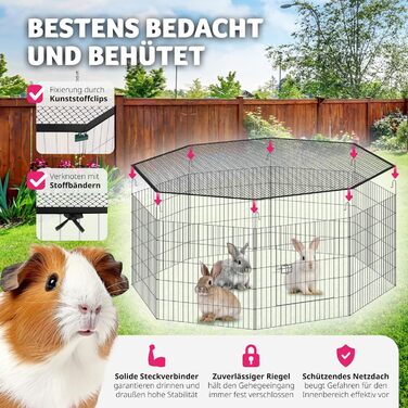 Вольєр Tectake® з захисним сітком, секційна огорожа, розкладна та розширювана, для дрібних тварин, кроликів, як загородження для собак, собачий вольєр, для цуценят, вольєр для кроликів, вуличний вольєр, діаметр 145 см, чорний