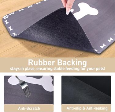 Килимок для годування собак і котів, 60 x 40 см, вбираючий, неслизький, великий, для мисок, легко миється, швидко сохне, темно-сірий