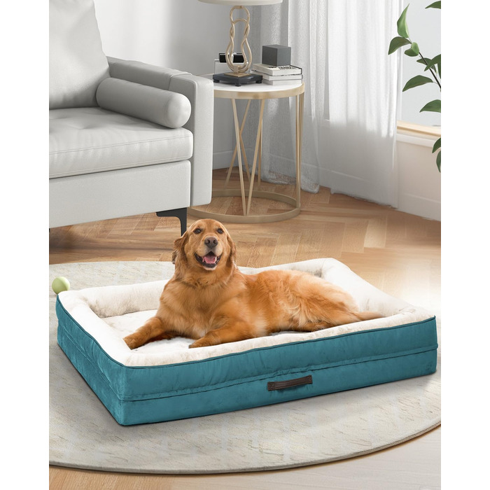 Ортопедичне ліжко для собак XL, корзина для собак, що можна прати, з яєцеподібною піною, водонепроникний диван для собак з неслизьким дном та чотиристоронньою подушкою (117x76x19 см, блакитний)
