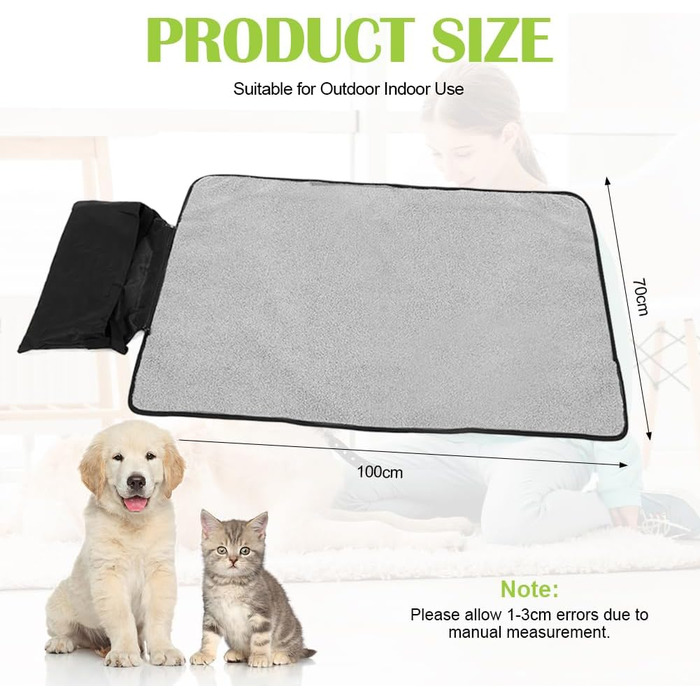 Водонепроникний килимок для собак та котів 100x70 см (Чорний) - м'який, зносостійкий, для подорожей