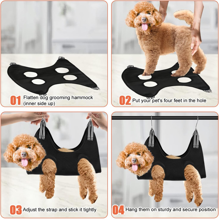 Набір для догляду за собаками та котами: щітка, триммер для нігтів, сумка для грумінгу, чорний, 7 шт.