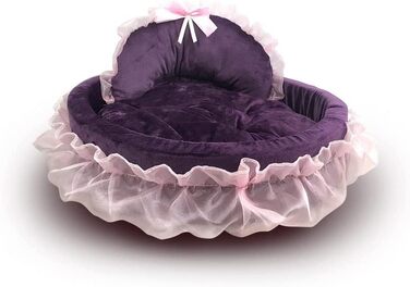 Кругле ліжко для собак та котів Unistrengh з мереживом, ліжко-гніздо, тепле, миється, для цуценят, собак, котів (X-Small 40 x 45 x 12 см, фіолетовий)