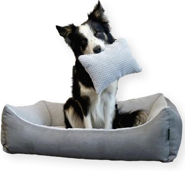 Квіткове ліжко для собак Teo 100x80 см, сіре - м'яке, знімний чохол, для собак середніх порід