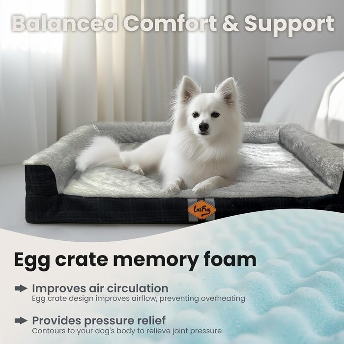 LaiFug Велике собаче ліжко, для середніх та великих собак, з ортопедичною функцією, водовідштовхувальне, знімний та пральний чохол. (271 x 201 x 19,5 см, Шкіряно-сірий)