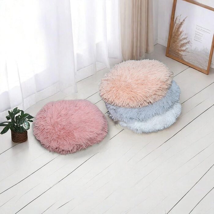 М'яка подушка-мат для котів та собак RICHRAIN, кругла, тепла, PP-бавовна, 57 см, бежева