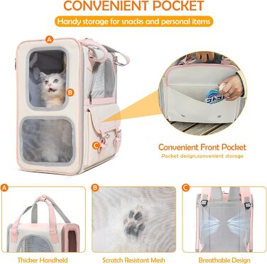 Рюкзак для тварин ALLSOPETS з сітчастим вікном: зручний та дихаючий для котів та собак, ідеальний для подорожей, прогулянок та хандерінгу. Рожевий колір.