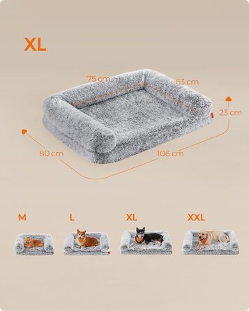 Ліжко для собак Feandrea FluffyHug XL, ортопедичне, знімний та праний чохол, для середніх і великих порід, 106x80x23 см, омбре-сірий