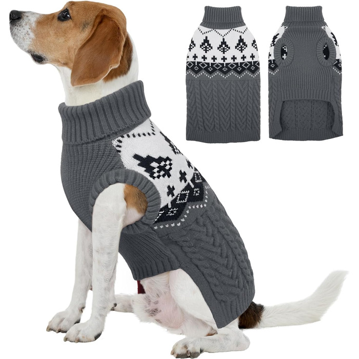 Теплий зимовий пуловер для собак Kuoer, пуловер для маленьких собак, сірий (L)