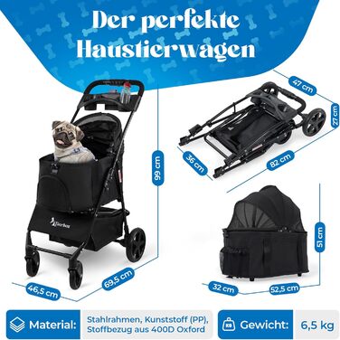 Візок для собак, складаний, з QuickFold, чорний, вантажопідйомність до 15 кг