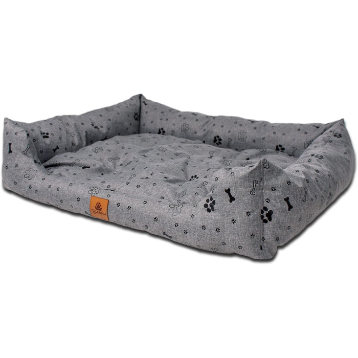 Ліжко для собак PaLulli: зручне, водонепроникне, з м'яким знімним подушкою, 115x85x18 см (сірий з лапами)