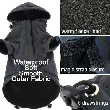 Водонепроникна куртка для собак Zunea з капюшоном, тепла флісова підкладка, для маленьких собак, з відбиваючими елементами, XL
