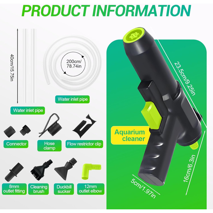 Набір для акваріума Ecoret-Pro 5 в 1: відсмоктувач мулу, чищення, фільтрація, видалення водоростей