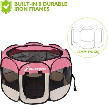 Дитячий манеж для тварин XhuangTech: Собаки, коти, цуценята, 80x80x58,4 см, м'яка тканина, портативний, складаний, для дому та вулиці, Рожевий та Бежевий