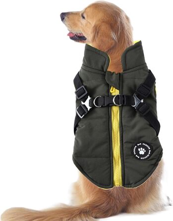Зимовий теплий одяг для собак: теплий жилет з шлейкою, теплий зимовий одяг, для цуценят, маленьких, середніх та великих собак (зелений, XL)