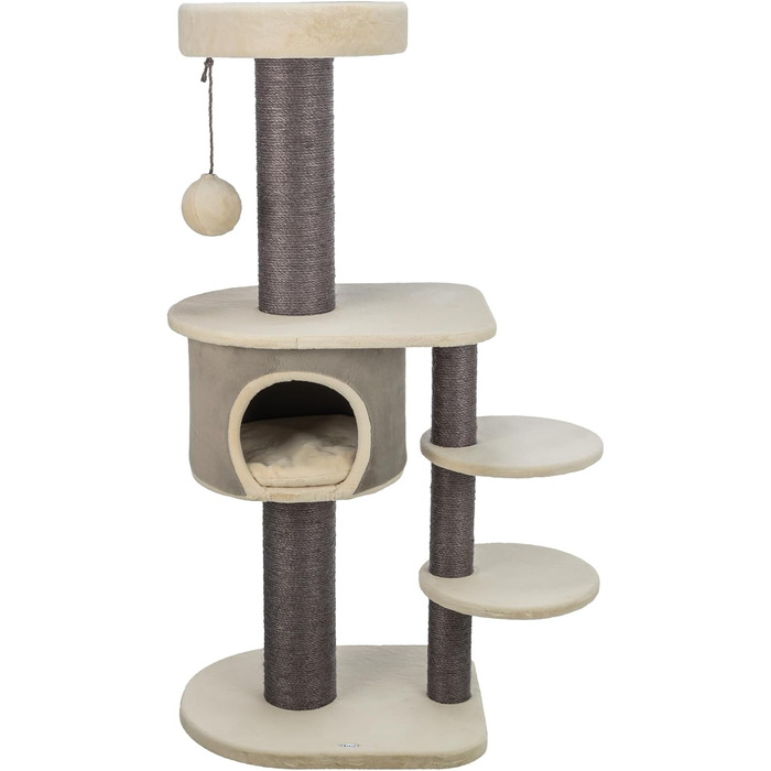 Дерев'яний будиночок для котів TRIXIE Marcello, 114 см, бежевий – багатоповерховий котячий будиночок з місцями для дряпання та іграми, стабільний та затишний