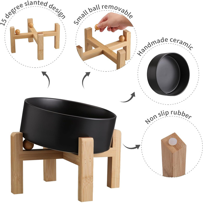 Накладна керамічна годівниця для собак середніх та великих порід, 15° нахил, протиковзка, сіра/біла, 7.6 літрів