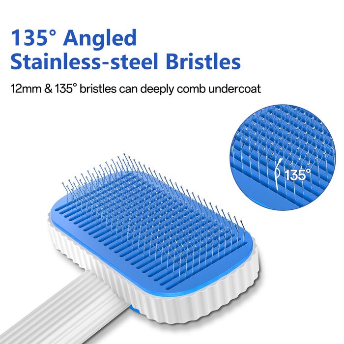 Щітка для собак та котів ACE2ACE - видаляє шерсть з одним натисканням, підходить для довгої та короткої шерсті, біло-блакитна