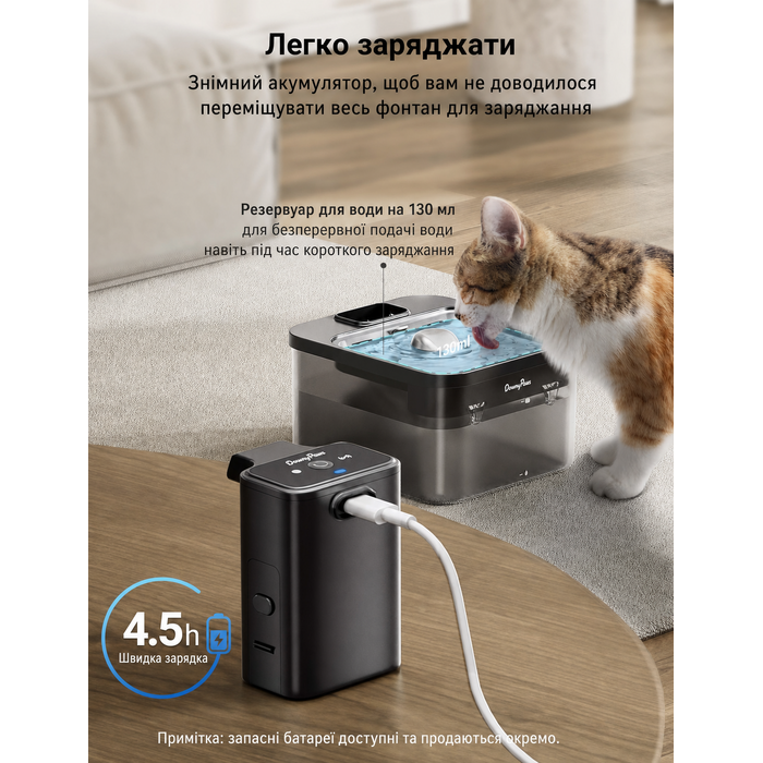 Бездротовий фонтан для котів DownyPaws 2,5 л з датчиком руху чорний