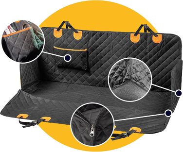 КADAX Накидка на сидіння авто для собак, 135x145 см, чорно-помаранчевий, з кріпленням для безпеки