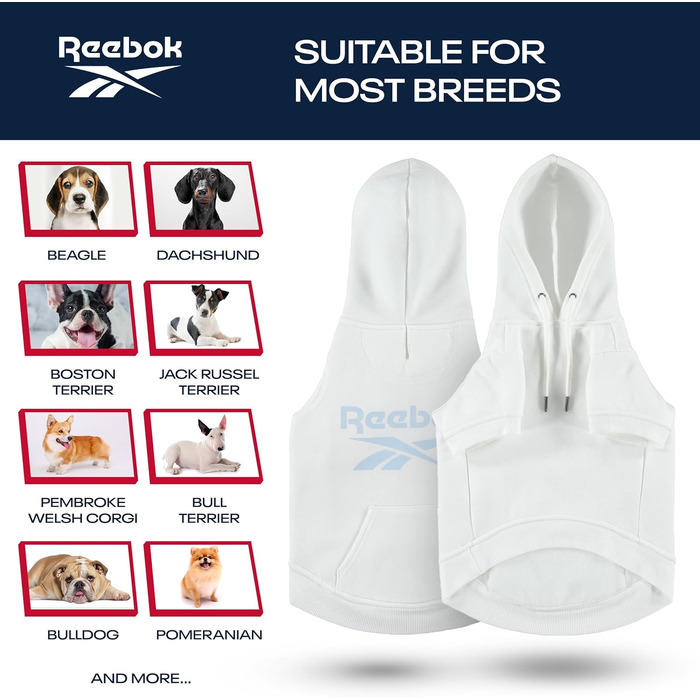 Reebok флісовий худі для собак з капюшоном, теплий зимовий светр із отвором для повідка, преміум одяг для маленьких, середніх і великих собак