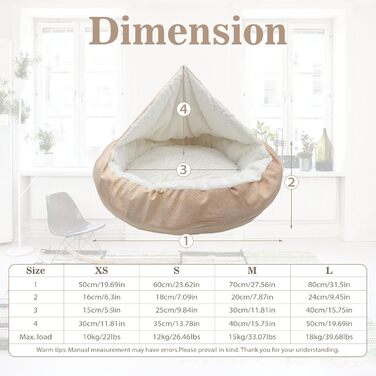 Кругле ліжко для собак та котів, плюшеве, Ø 60 см, до 12 кг, бежеве