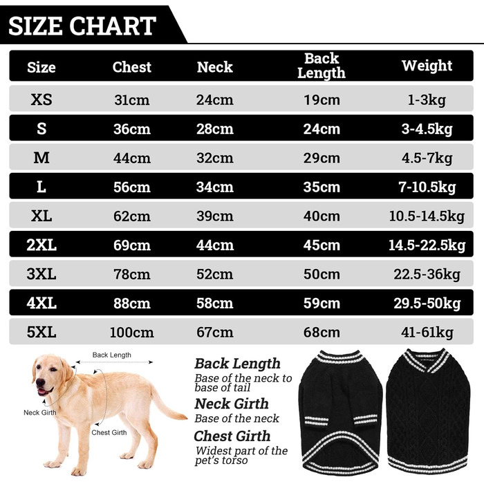 Вовняний пуловер для собак LiebeDD з V-подібним вирізом, чорного кольору, для дрібних та середніх порід, ідеально підходить для такс та грейхаундів (M)