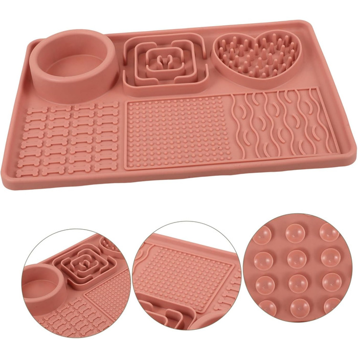 Килимок для собак та котів Silikon Slow Feeder з присоскою, рожевий, великий. Килимок для сповільнення годування та покращення травлення для домашніх тварин