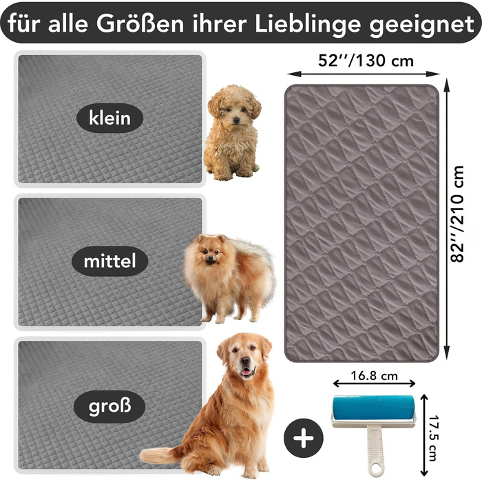 Водонепроникний плед для собак з роликом для ворсу, антиковзаюча ковдра для тварин на диван, машинне прання, 210 x 130 см, темно-сірий