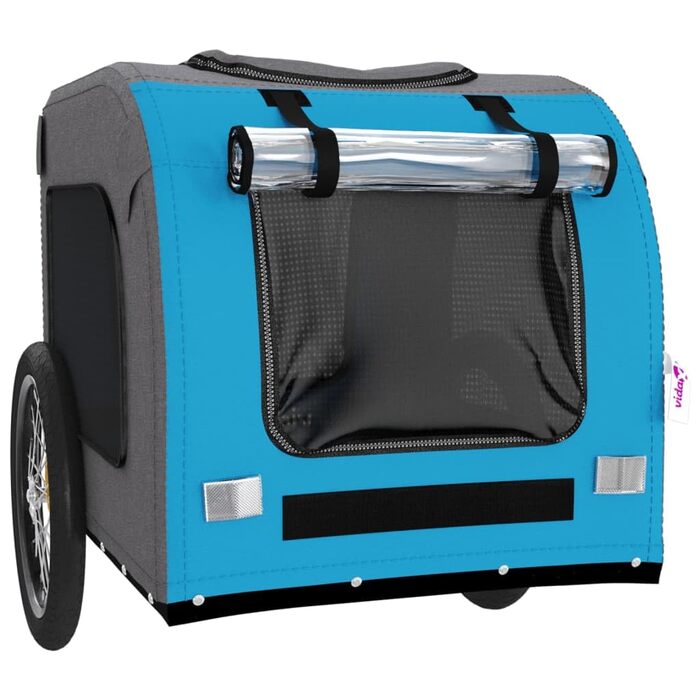 Візок для собак маленьких порід, велосипедний причіп для собак блакитного та сірого кольорів, Oxford-тканина та метал для тварин середнього розміру