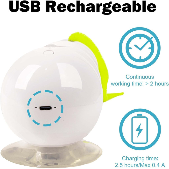 Інтерактивна іграшка для котів Wuselwurm Katze: електрична, з функцією переслідування, з присосками для стін та вікон (біла)