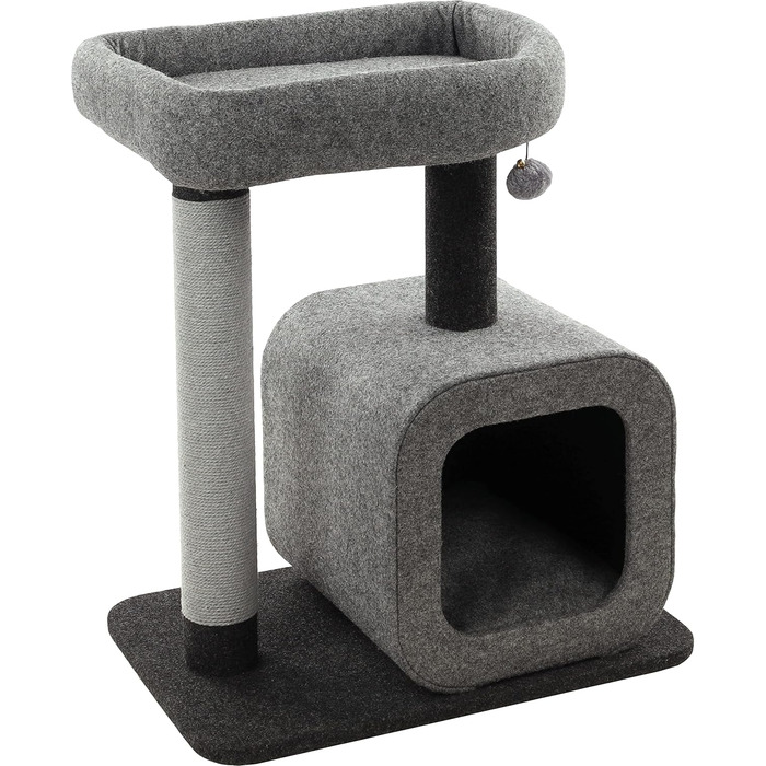 Дряпалка для котів Flamingo Anzu сірого кольору, 62 x 44 x 71 см – з платформами та будиночком