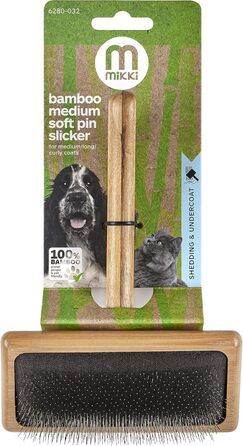 М'яка бамбукова щітка для грумінгу Mikki 6280033 з кульковими насадками для собак та котів, велика, 99 г (коричнева, M)