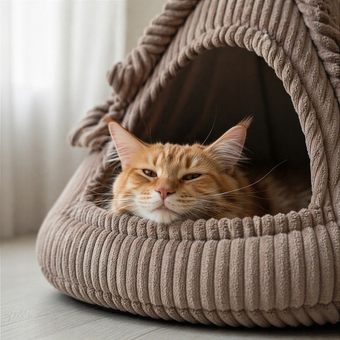 Будиночок-лежак для котів RATTLE CAT CAP з іграшкою, до 8 кг, 50 см, різні кольори