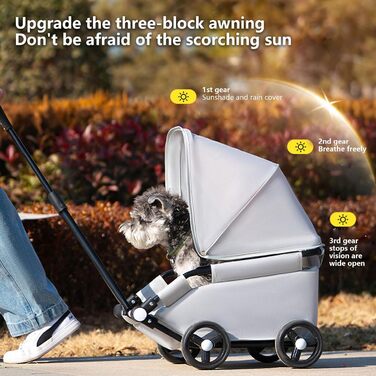 Візок для собак Loyimioo Mini - легкий, складаний, з UV-захистом та поворотним ручками. Підходить для маленьких та середніх собак. Колір: сірий.